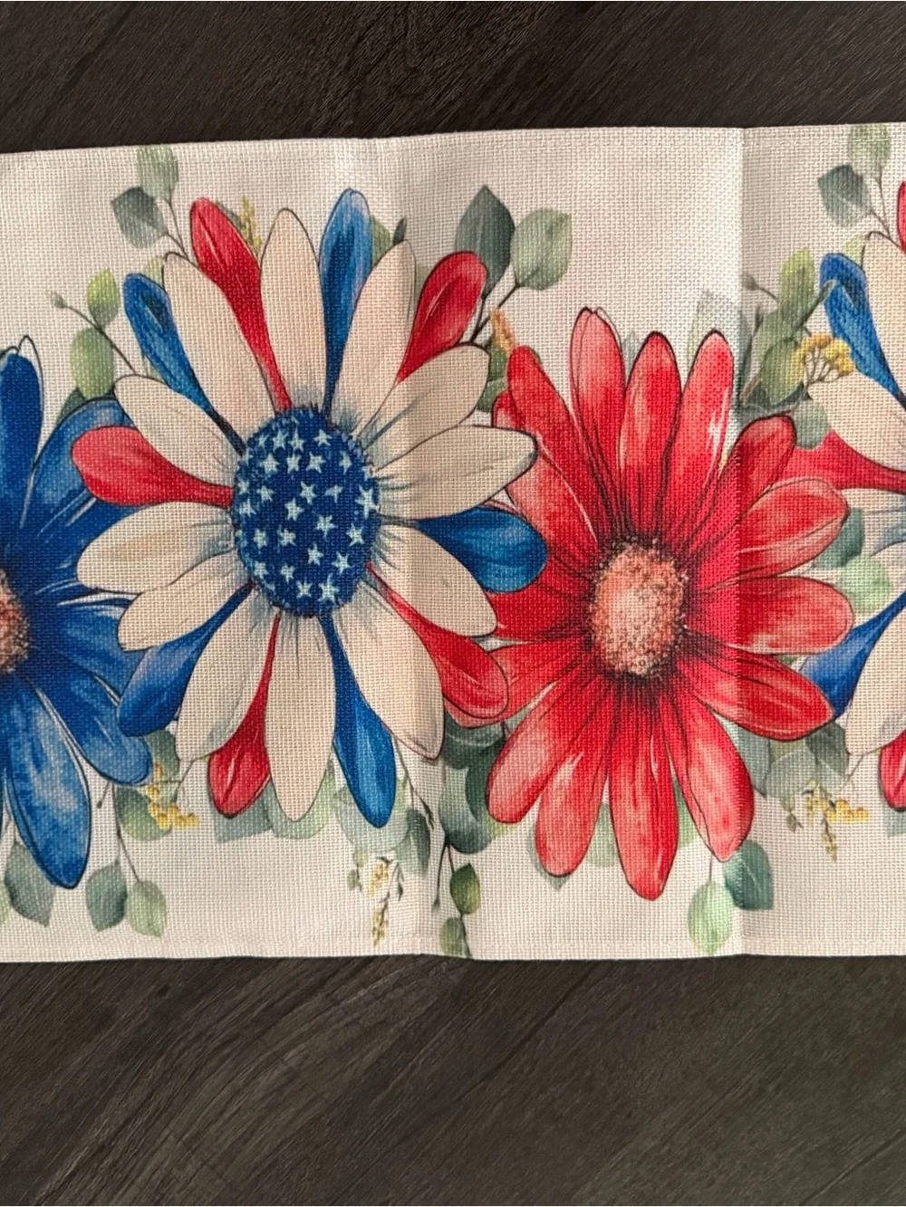 Patriotic Red, White & Blue Floral Table Runner